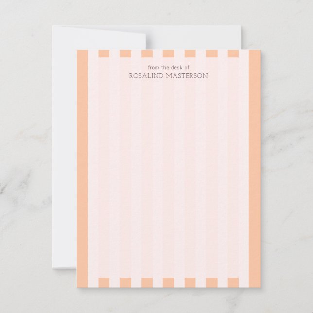 Pastel Orange Stripes Elegant Monogram Note Card (Front)