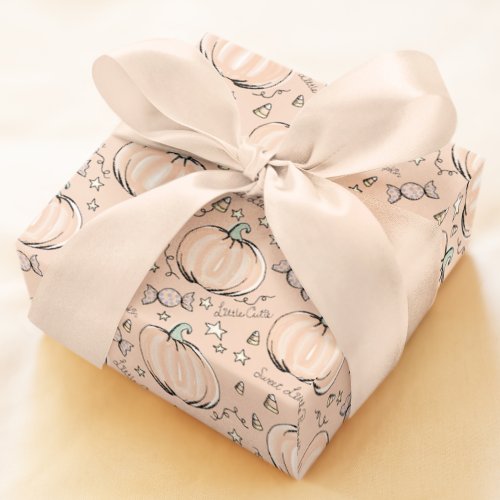 Pastel Orange Sweet Little Pumpkin Baby Wrapping Paper