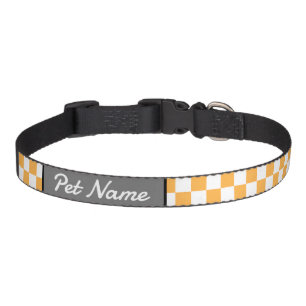 Pastel Orange White Vintage Checkered Name Cat Dog Pet Collar