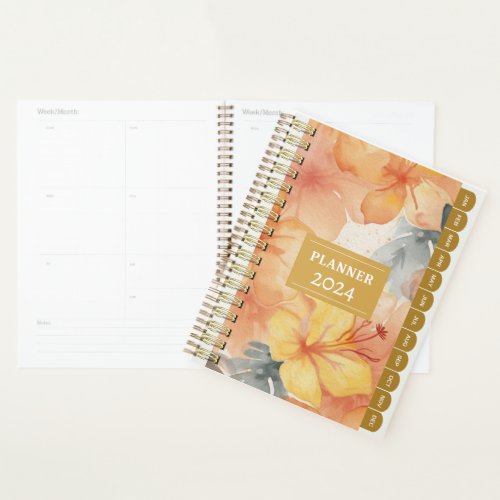 Pastel Orange Yellow Hibiscus Monthly Planner 202X