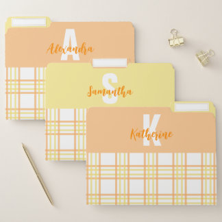 Pastel Orange Yellow Plaid Monogram File Folder