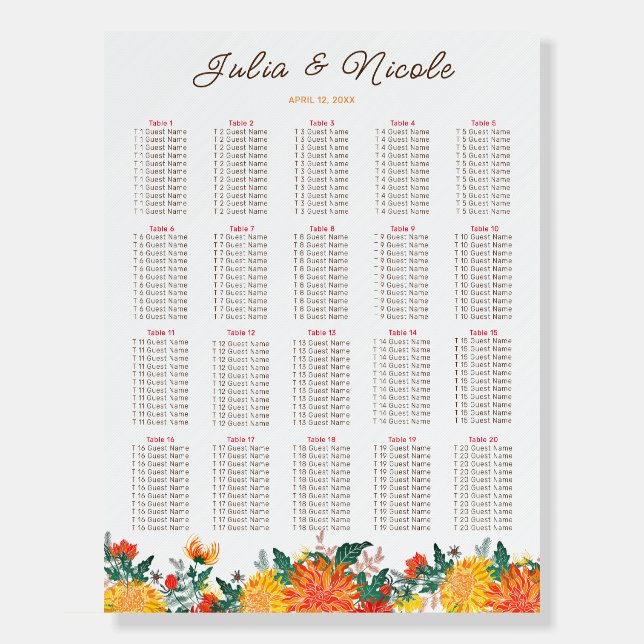 Pastel Orange Yellow Spring Dahlia Flowers Wedding Foam Board (Front)