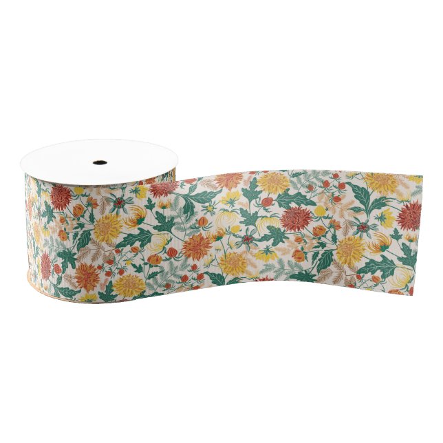 Pastel Orange Yellow Spring Dahlia Flowers Wedding Grosgrain Ribbon (Spool)