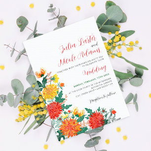 Pastel Orange Yellow Spring Dahlia Flowers Wedding Invitation