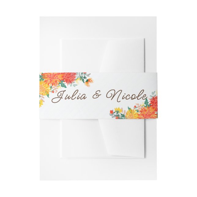 Pastel Orange Yellow Spring Dahlia Flowers Wedding Invitation Belly Band (Front Example)