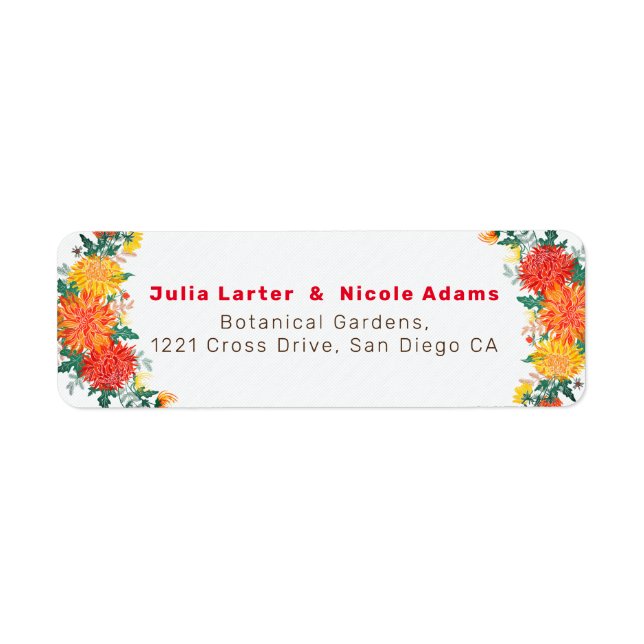 Pastel Orange Yellow Spring Dahlia Flowers Wedding Label (Front)