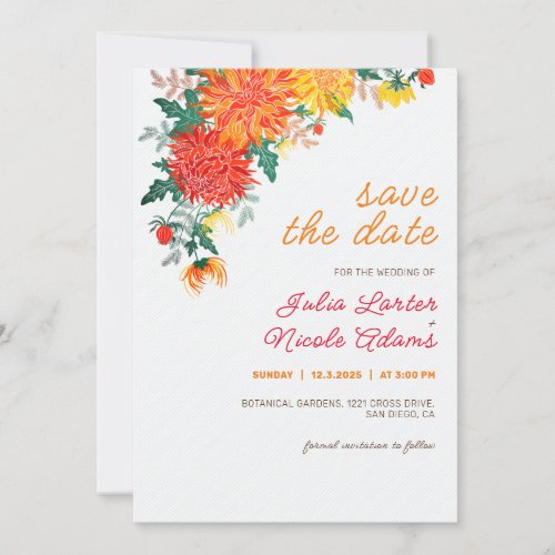 Pastel Orange Yellow Spring Dahlia Flowers Wedding Save The Date