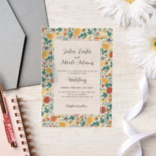 Pastel Orange Yellow Spring Dahlia Flowers Wedding Vellum Invitations