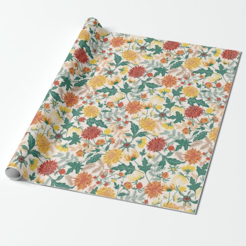 Pastel Orange Yellow Spring Dahlia Flowers Wedding Wrapping Paper