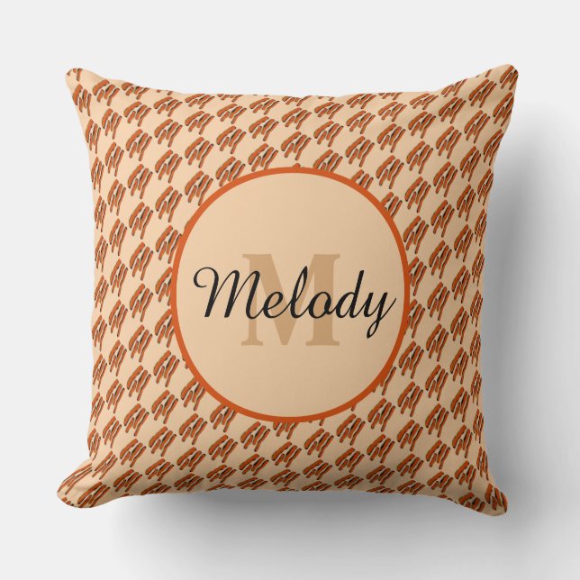 Pastel & orangeGold Leopard Animal Print Monogram  Throw Pillow (Front)