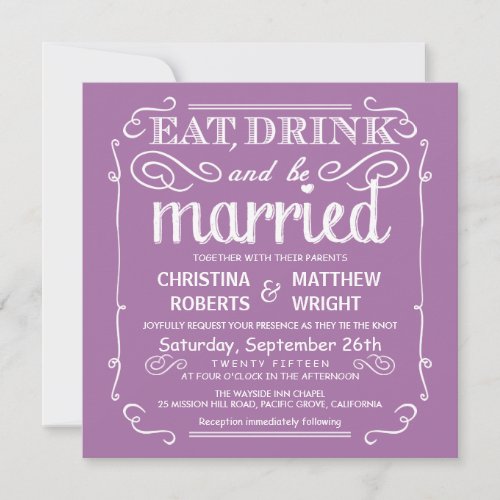 Pastel Orchid Eat Drink be Married Wedding Invites