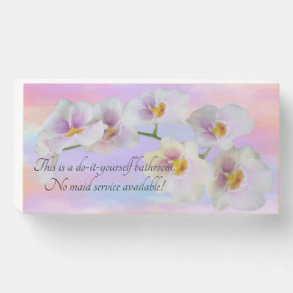 Pastel Orchids Bathroom Rules Wood Box Sign