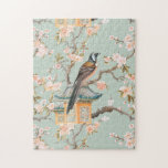 Pastel Oriental Bird and Fruit Blossoms Jigsaw Puzzle