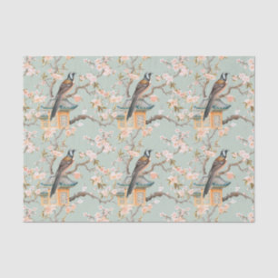 Pastel Oriental Bird and Fruit Blossoms Tissue Paper