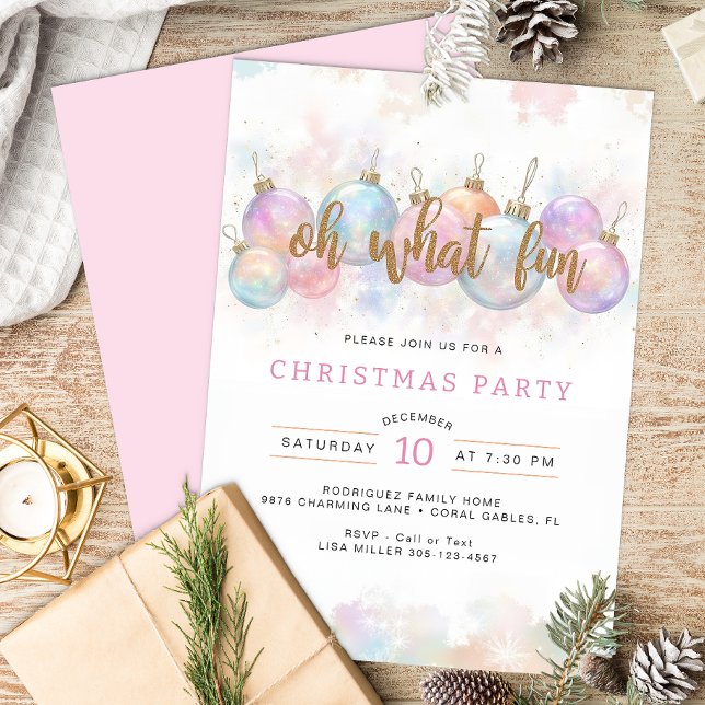 Pastel Ornament Christmas Party Invitation (Pastel & Faux Gold Christmas Party Invite)
