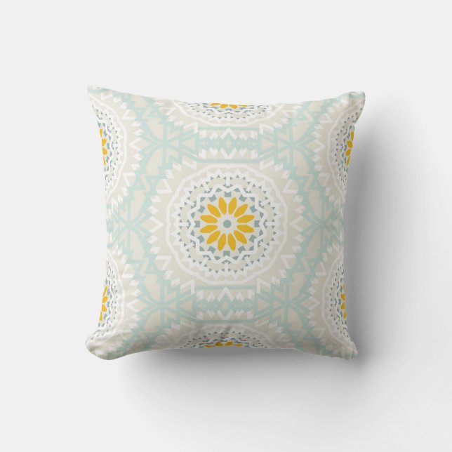 Pastel Ornamental Tribal Tile Pattern Throw Pillow (Front)