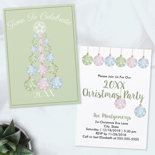 Pastel Ornaments Abstract Christmas Tree Party Invitation