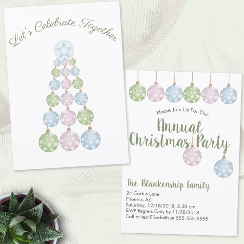 Pastel Ornaments Modern Christmas Tree Custom Invitation