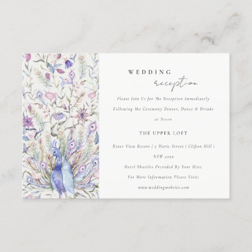 Pastel Ornate Watercolor Peacock Wedding Reception Enclosure Card