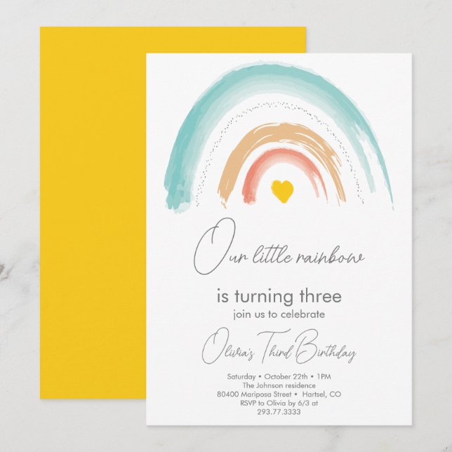 Pastel Our Little Rainbow Birthday Party Invitation (Front/Back)