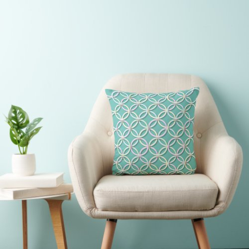 Pastel Overlapping Circles Abstract Pattern Teal Throw Pillow