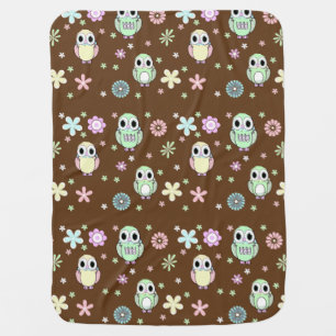 Pastel Owls and Flowers Baby Blanket