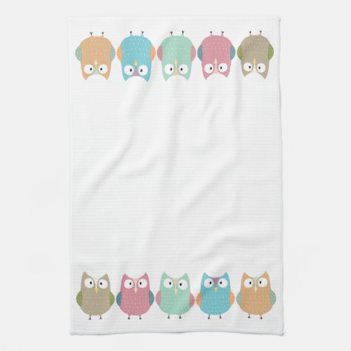 Pastel Owls on Parade Kitchen Towel