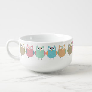 Pastel Owls on Parade Soup Mug
