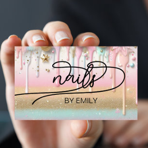 Pastel Paint Drip Nail Salon Manicurist Business Card