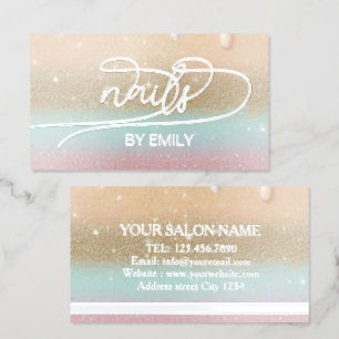 Pastel Paint Drip Nail Salon Manicurist Foil Business Cards