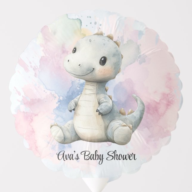 Pastel Paint Splash Adorable Dinosaur Baby Shower Balloon (Front)