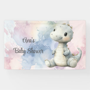 Pastel Paint Splash Adorable Dinosaur Baby Shower Banner