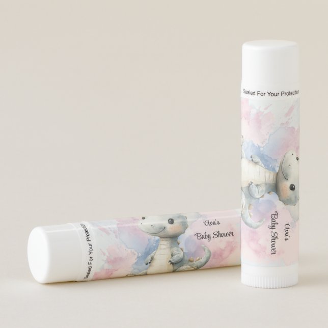 Pastel Paint Splash Adorable Dinosaur Baby Shower Lip Balm (Front)