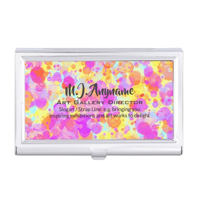 Pastel Paint Splatter Look Business Card Holder (Front)