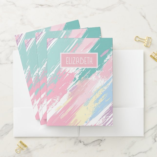 Pastel Paint Strokes Pattern Pocket Folder (In Situ)
