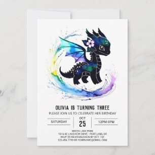 Pastel Painted Dragon Digital Girl Birthday Invitation