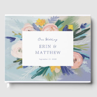 Pastel Painted Florals and Photo Wedding Guest Book