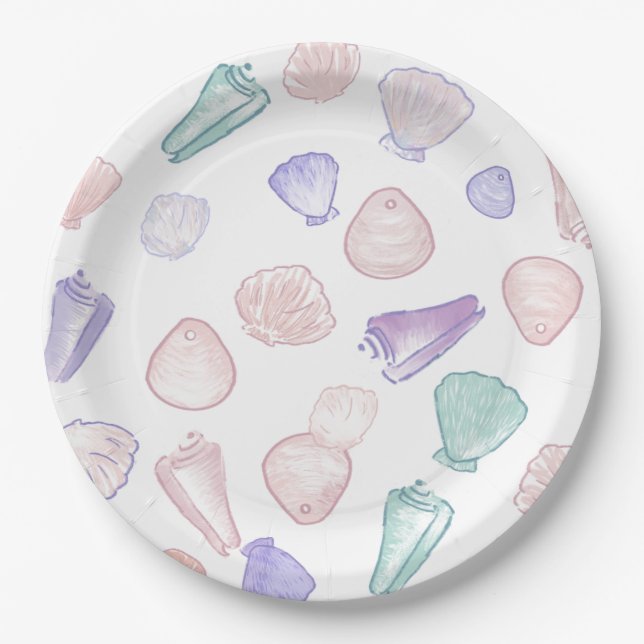 Pastel Painterly Seashell Under the Sea Party Paper Plates (Front)