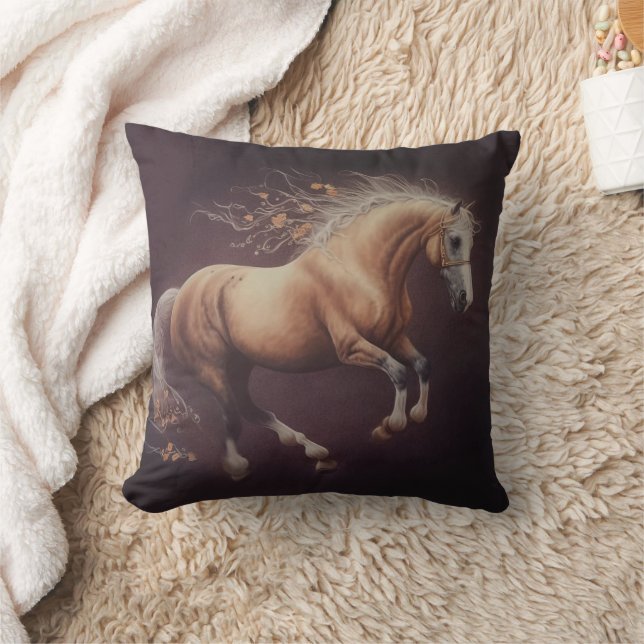 Pastel Painting Of A Running Horse                 Throw Pillow (Blanket)