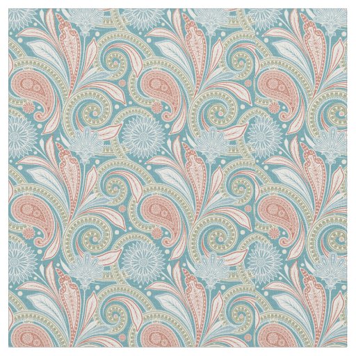 Pastel Paisley Floral Light Pink and Blue Fabric