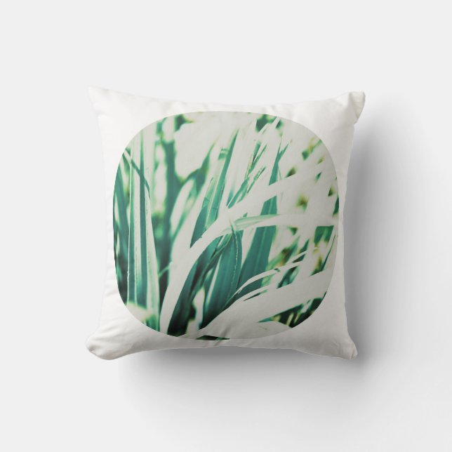 Pastel Pale Green Grass White Circle Cushion (Front)