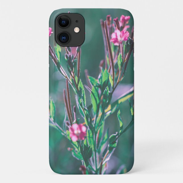 Pastel Pale Green Pink Flowers iPhone 11 Case (Back)