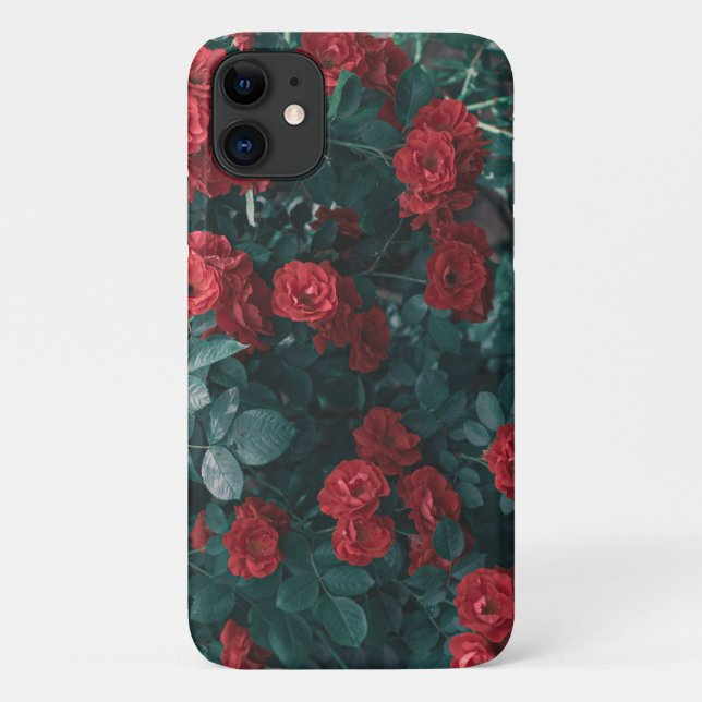 Pastel Pale Green Red Roses Flowers iPhone 11 Case (Back)
