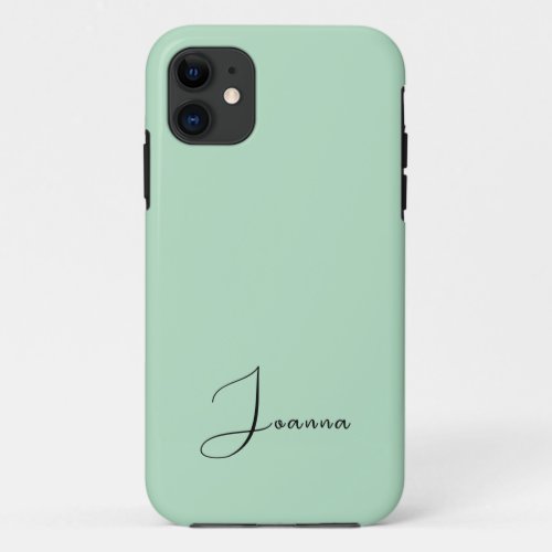 Pastel Pale Green Solid Color  Minimalist Name iPhone 11 Case