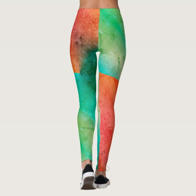 Pastel Pale Turquoise Coral Abstract Art  Leggings (Back)