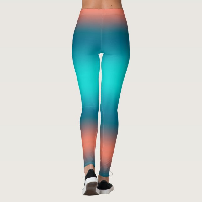 Pastel Pale Turquoise Coral Abstract Art  Leggings (Back)