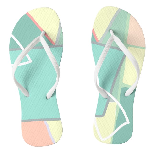 Pastel Pale Turquoise Pink Abstract Art Flip Flops (Footbed)