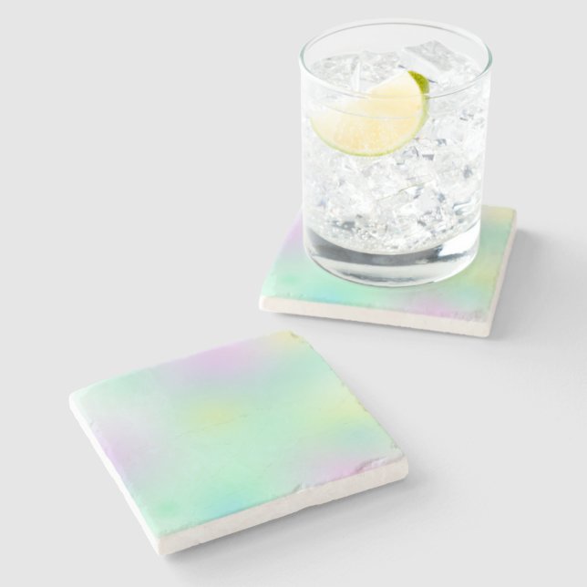 Pastel Pale Turquoise Pink Abstract Art Stone Coaster (Side)