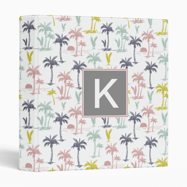 Pastel Palm Tree by the Beach Pattern 3 Ring Binder (Front/Spine)