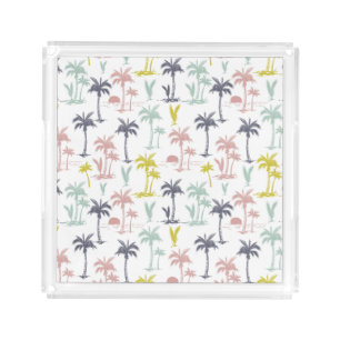 Pastel Palm Tree by the Beach Pattern Acrylic Tray